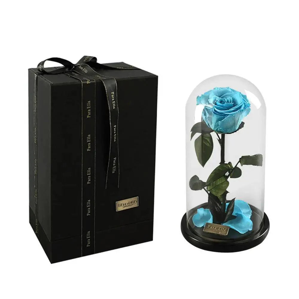 Handmade Preserved Enchanted Rose With Glass Dome on Wood Base - Rose for Christmas ,Valentine's Day