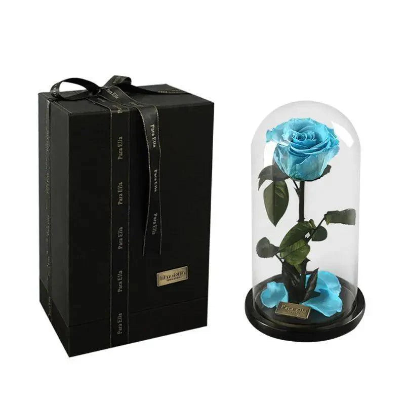 Handmade Preserved Enchanted Rose With Glass Dome on Wood Base - Rose for Christmas ,Valentine's Day