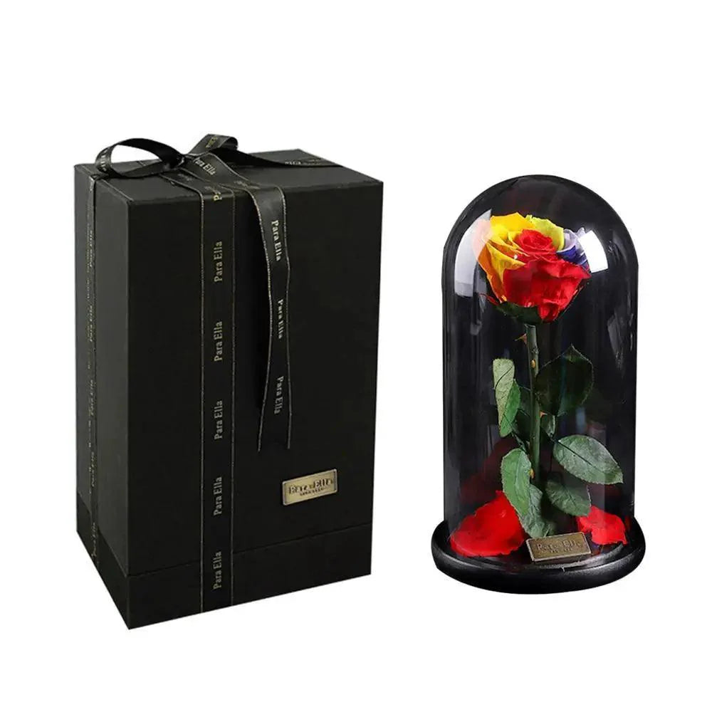 Handmade Preserved Enchanted Rose With Glass Dome on Wood Base - Rose for Christmas ,Valentine's Day