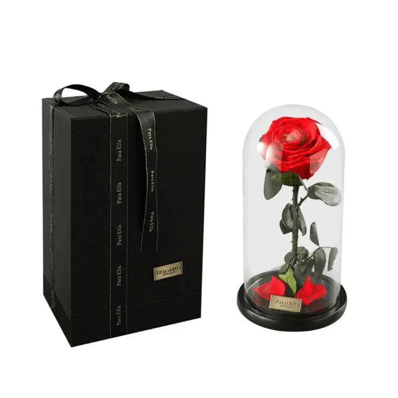 Handmade Preserved Enchanted Rose With Glass Dome on Wood Base - Rose for Christmas ,Valentine's Day