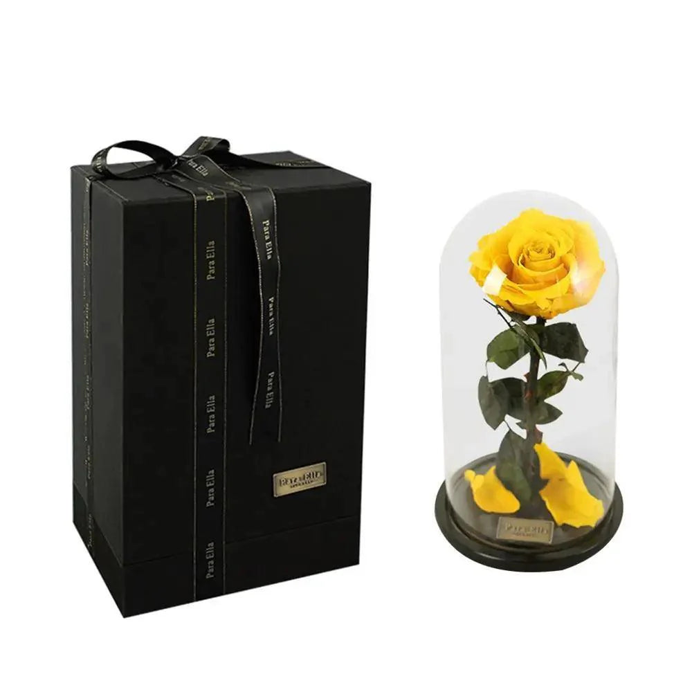 Handmade Preserved Enchanted Rose With Glass Dome on Wood Base - Rose for Christmas ,Valentine's Day