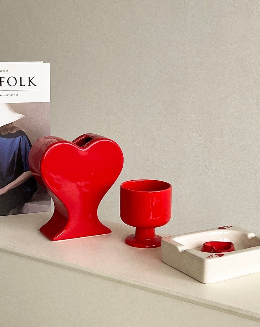 Handmade Ceramic Whimsical Eclectic Retro Heart-Shaped Flower Vase - Decorative Pottery Vase