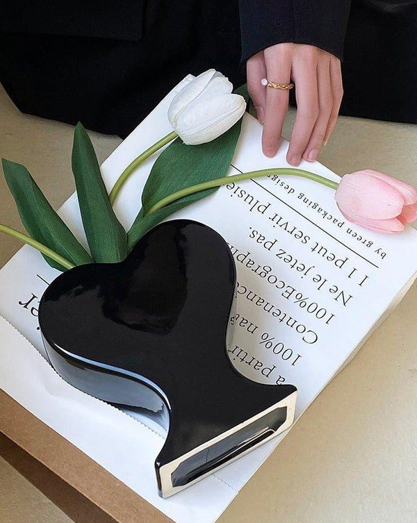 Handmade Ceramic Whimsical Eclectic Retro Heart-Shaped Flower Vase - Decorative Pottery Vase