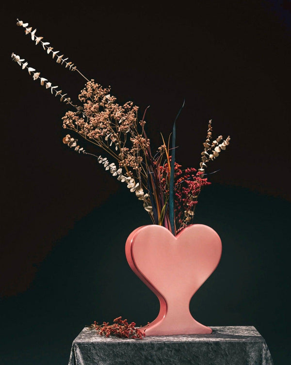Handmade Ceramic Whimsical Eclectic Retro Heart-Shaped Flower Vase - Decorative Pottery Vase