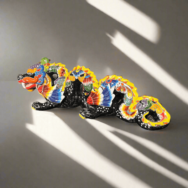 Handmade Talavera Dragon Statue | Vibrant Mexican Cultural Art