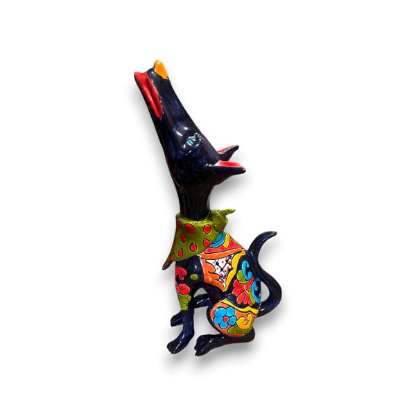 Talavera Howling Coyote Statue | Handmade Mexican Folk Art