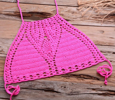 Handmade Vintage Crochet Bikinis Knitted Cotton Swimwear Women's Crochet Swimsuit Two Pieces Bathing Suits Bikini Swimsuit Top Bottom Bandage Modern Women Beachwear For Summer
