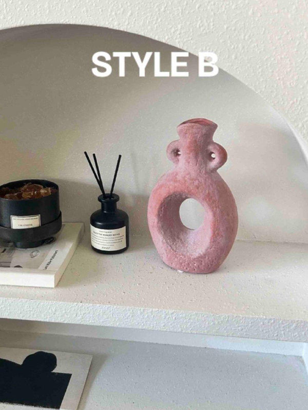 Handmade Wabi Sabi Abstract Pottery Vase, Crude Rustic Decorative Flower Vessel