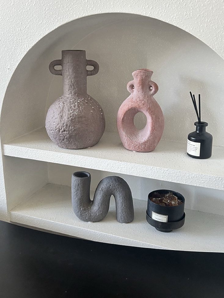 Handmade Wabi Sabi Abstract Pottery Vase, Crude Rustic Decorative Flower Vessel