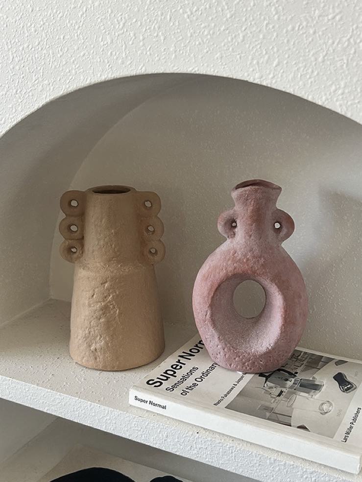 Handmade Wabi Sabi Abstract Pottery Vase, Crude Rustic Decorative Flower Vessel