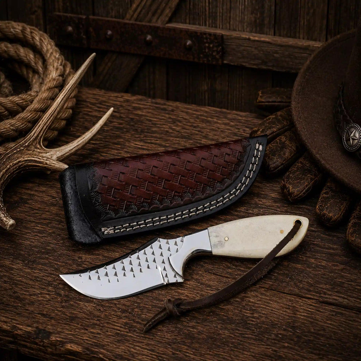 Handmade Western Knife – Rasp Steel Blade & Camel Bone Handle