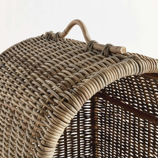 Handwoven Rattan Canopy Dog Bed with Cushion