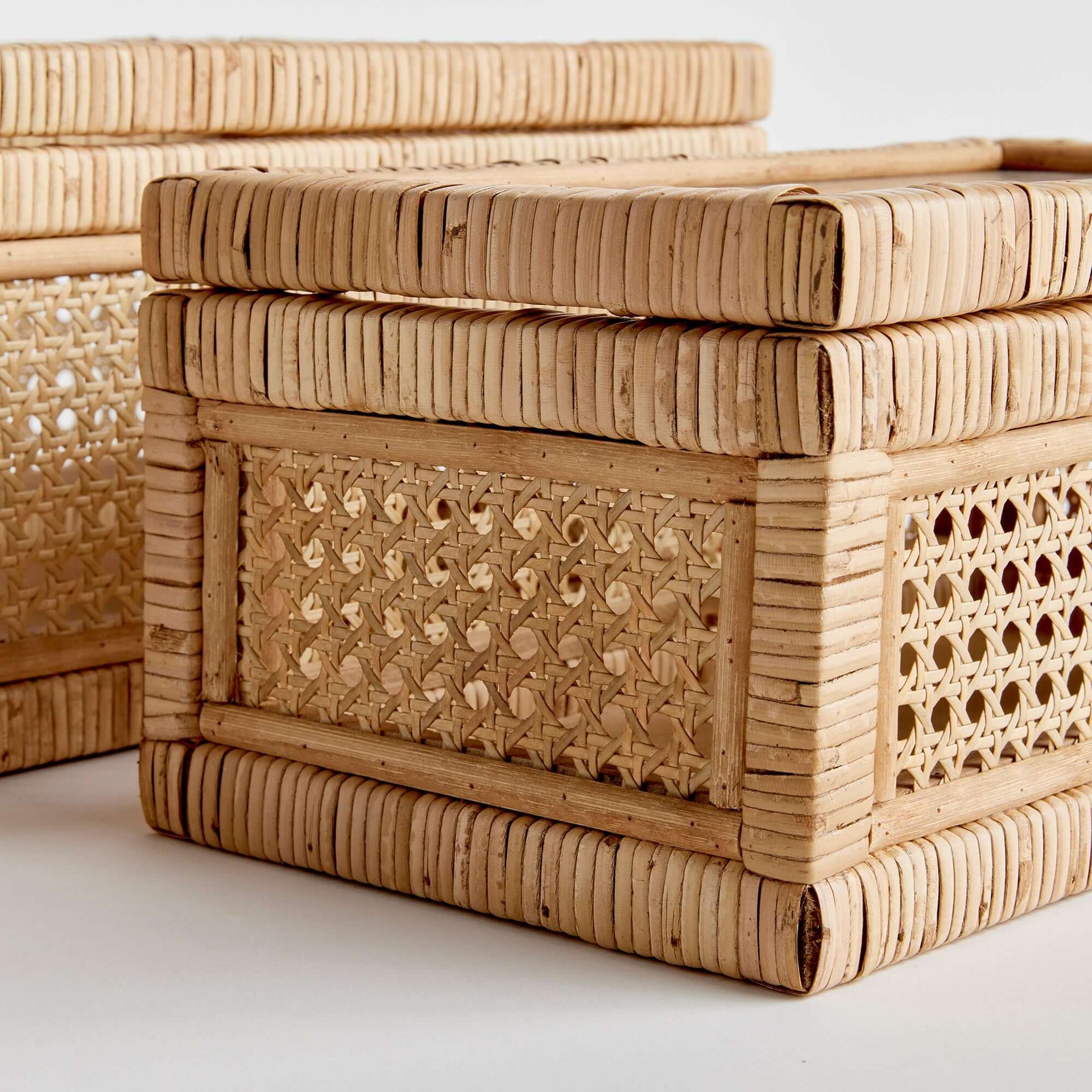 Handwoven Rattan Storage Boxes with Glass Window Lids (Set of 2)