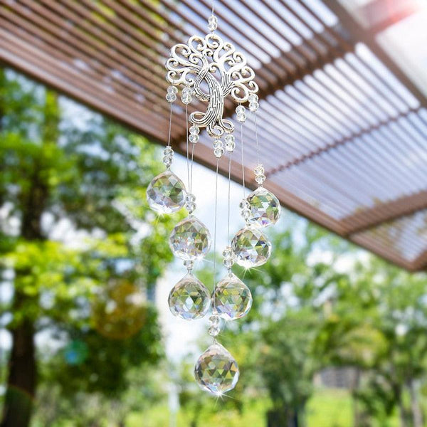 Hanging Crystal With Ball Prism Rainbow Maker Tree of Life Decor For Garden Window Rainbow Maker with Chain for Easy Hanging Outdoor Home Kids Room Window