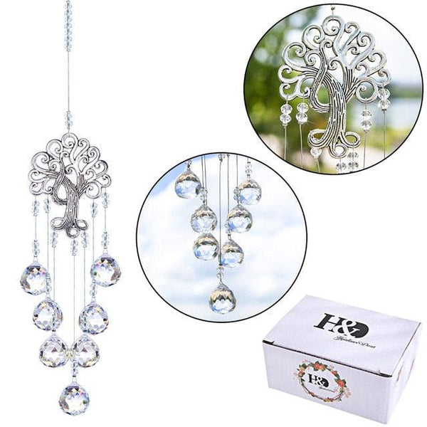 Hanging Crystal With Ball Prism Rainbow Maker Tree of Life Decor For Garden Window Rainbow Maker with Chain for Easy Hanging Outdoor Home Kids Room Window
