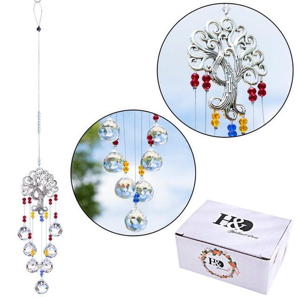 Hanging Crystal With Ball Prism Rainbow Maker Tree of Life Decor For Garden Window Rainbow Maker with Chain for Easy Hanging Outdoor Home Kids Room Window