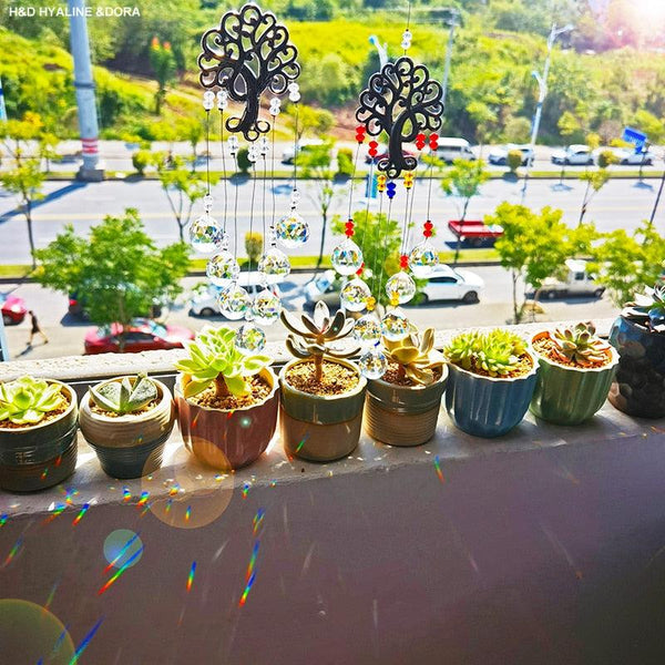 Hanging Crystal With Ball Prism Rainbow Maker Tree of Life Decor For Garden Window Rainbow Maker with Chain for Easy Hanging Outdoor Home Kids Room Window