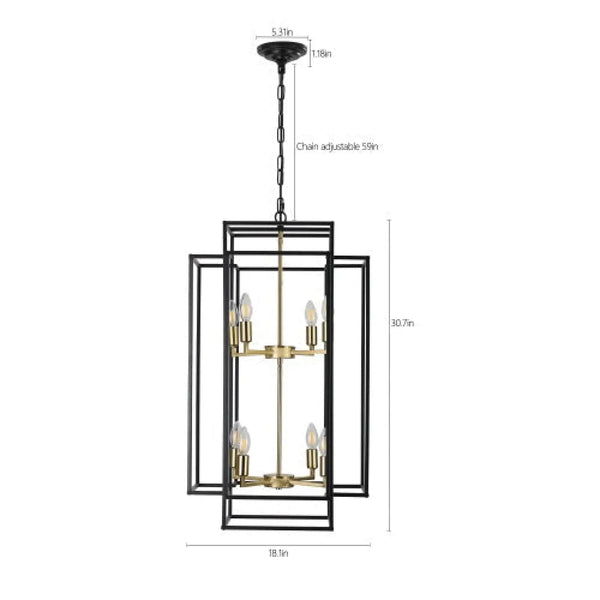 Hanging Light In Kitchen with 8-Lights - Black & Gold Tiered Chandelier