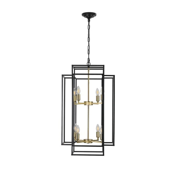 Hanging Light In Kitchen with 8-Lights - Black & Gold Tiered Chandelier