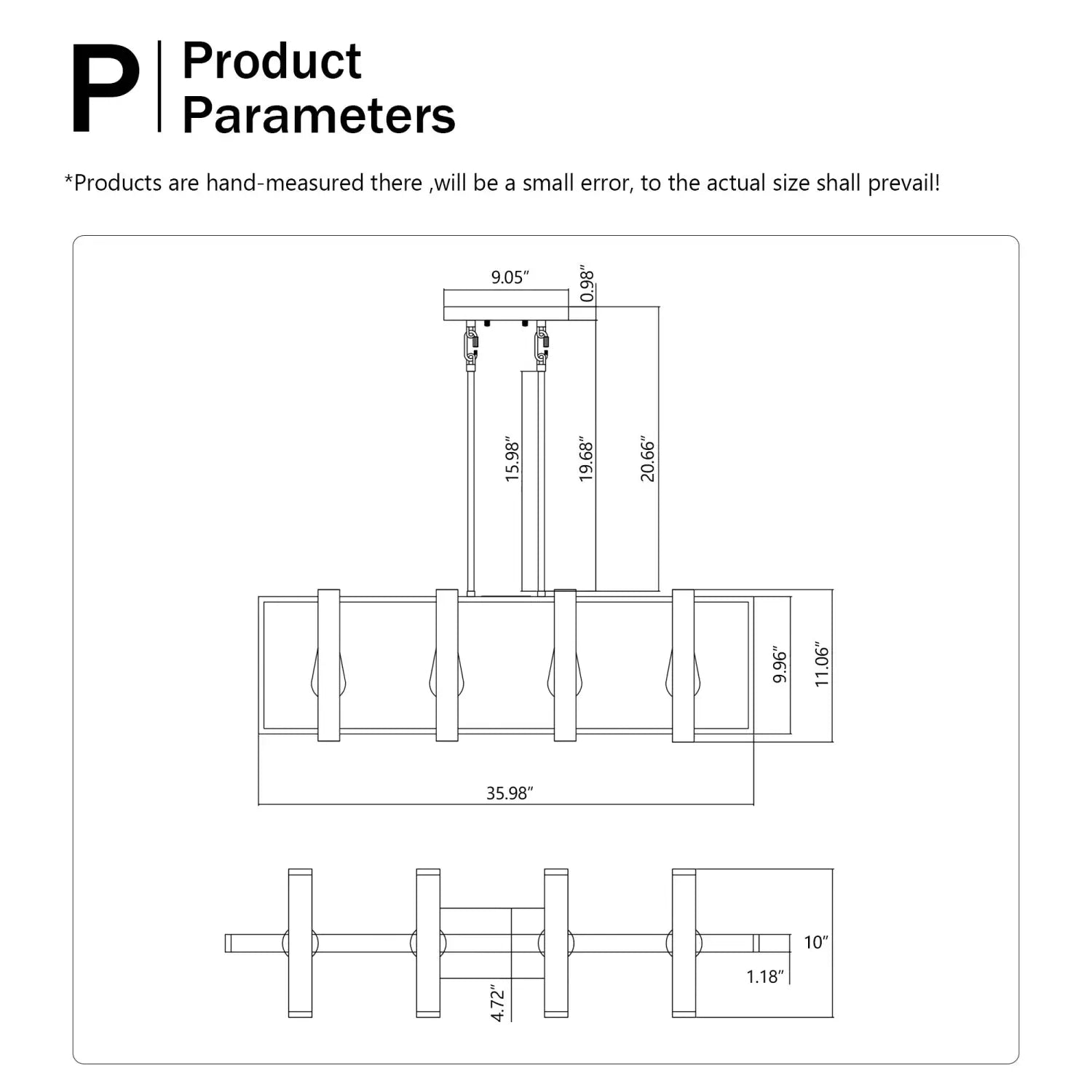 Hanging Lights for Hall with Rustic Wood, 4-Light Fixture & Black Metal Design