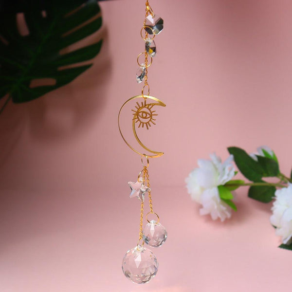 Hanging Sun Catcher Moon Light With Chain Pendant Ornament Crystal Balls  Catcher Wind-chime Rainbow Maker Crystal Hanging  Window Curtain Chandelier Outdoor Garden Home Decor Christmas Day Party Wedding Decoration