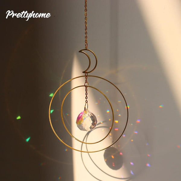 Hanging Sun Catcher Moon Light With Chain Pendant Ornament Crystal Balls  Catcher Wind-chime Rainbow Maker Crystal Hanging  Window Curtain Chandelier Outdoor Garden Home Decor Christmas Day Party Wedding Decoration