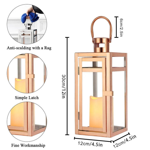 12'' High Metal Decorative Candle Lantern (Rose Gold)