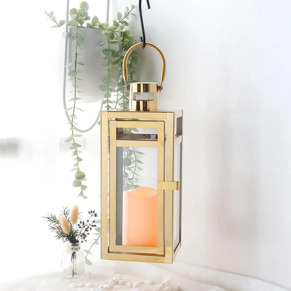 12'' High Metal Decorative Candle Lantern (Gold)