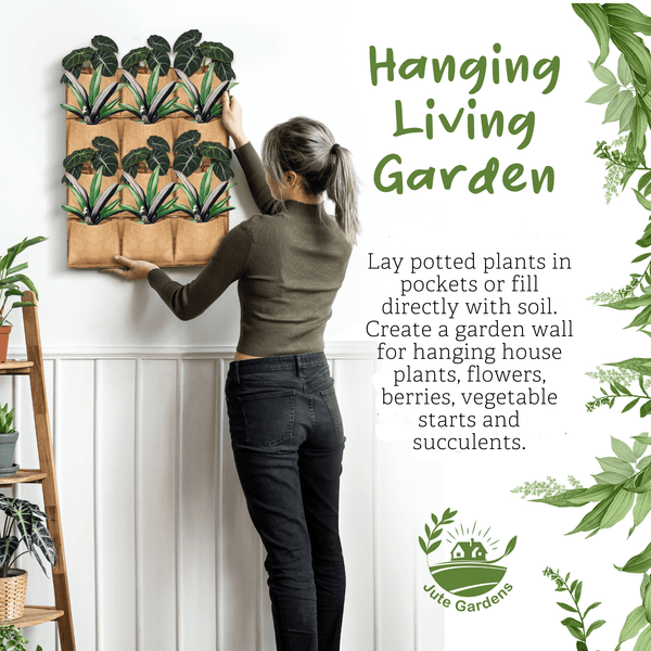 Jute Gardens 9-Pocket Vertical Living Wall Planter – Indoor/Outdoor Eco-Friendly Hanging Garden for Herbs, Flowers & Vegetables