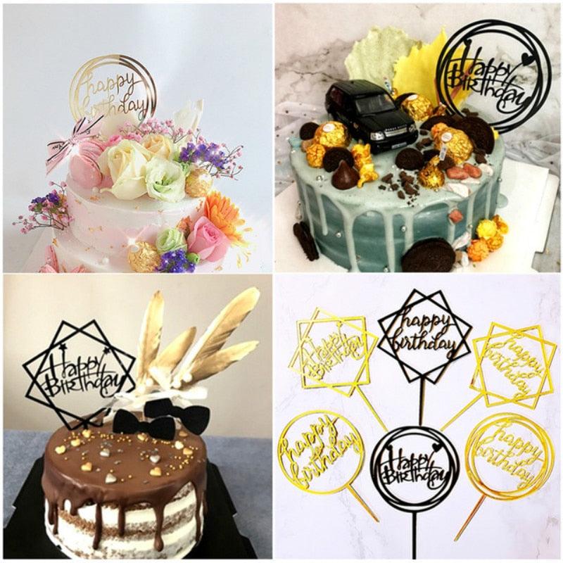 Happy Birthday Cake Topper Gold Cake Topper Acrylic Cake Topper Happy Birthday Cake Topper Cake Decoration Acrylic Letter Cake Toppers Party Supplies Happy Birthday Black Cake Decorations