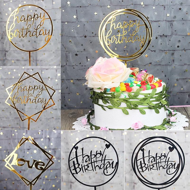 Happy Birthday Cake Topper Gold Cake Topper Acrylic Cake Topper Happy Birthday Cake Topper Cake Decoration Acrylic Letter Cake Toppers Party Supplies Happy Birthday Black Cake Decorations