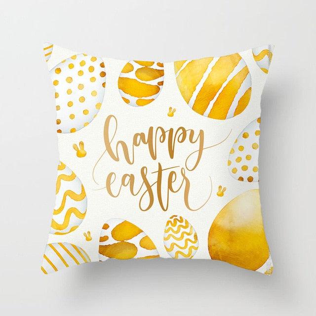 Happy Easter Pillowcase Easter Decorations For Home Party Rabbit Eggs Spring Easter Decor Linen Throw Pillow Cover Case Farmhouse Eggs Tree Rabbit Holiday Cushion Cover Polyester Pillow Cover