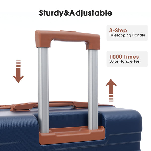 Hardshell Luggage Sets 3 Pcs Spinner Suitcase with TSA Lock Lightweight 20''24''28'' Navy Blue + ABS