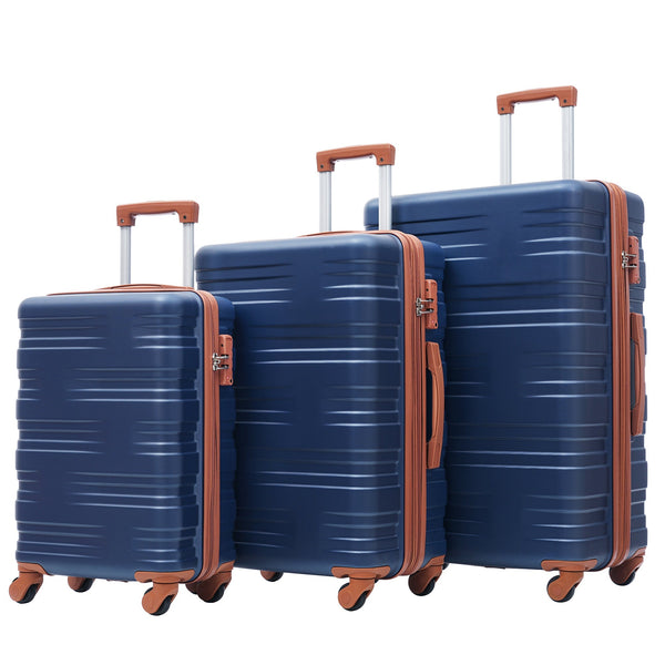 Hardshell Luggage Sets 3 Pcs Spinner Suitcase with TSA Lock Lightweight 20''24''28'' Navy Blue + ABS