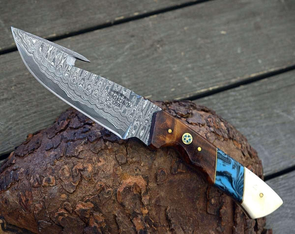 Harmony Gut Hook Hunting Knife with Rosewood Bone & Turquoise Handle - Gifts for You 'n Me