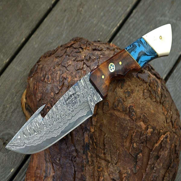 Harmony Gut Hook Hunting Knife with Rosewood Bone & Turquoise Handle - Gifts for You 'n Me