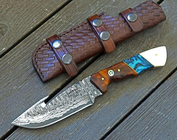 Harmony Gut Hook Hunting Knife with Rosewood Bone & Turquoise Handle - Gifts for You 'n Me