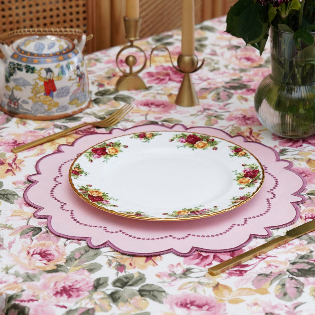 SPRING TABLE DECOR – HARMONY LIGHT PINK ROUND FABRIC PLACEMAT