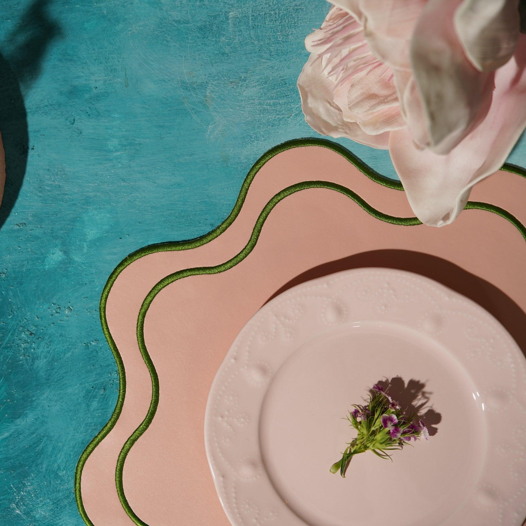 SPRING TABLE DECOR – HAVEN PINK WAVY EDGE FAUX LEATHER PLACEMAT
