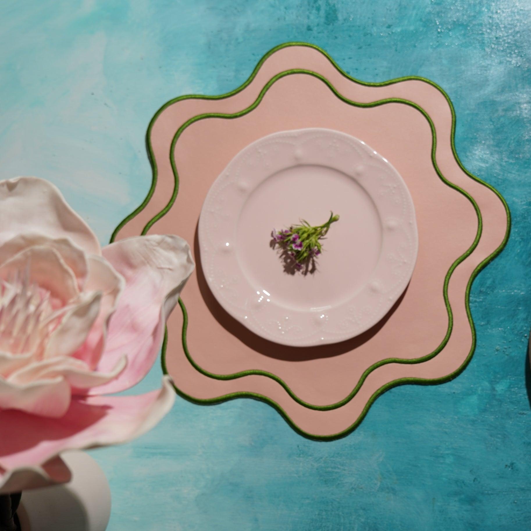 SPRING TABLE DECOR – HAVEN PINK WAVY EDGE FAUX LEATHER PLACEMAT