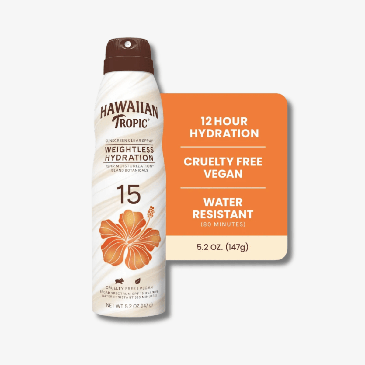 Hawaiian Tropic Sunscreen Clear Spray Weightless Hydration SPF 15 6oz