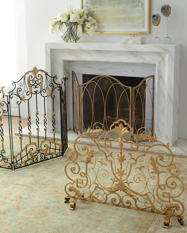 Burnished Gold 3 Panel Acanthus Gate Design Fire Screen