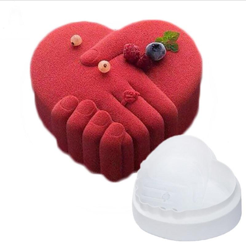 Heart Love Silicone Mold Hand In Hand Mould Cake Decorating Tools New Romantic Valentines Day Cake Mold Tools Silicone Heart Shaped Cake Mold Large Baking Mold For Cake Decorating Candy Making Chocolate