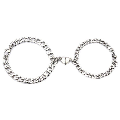 Heart Shaped Magnetic Stainless Steel Couple Bracelets Heart Charm Fashion Chain Bracelets Couples Matching Bracelets Promise Bracelet Stainless Steel Link Chain For Women Couples Love Bracelet