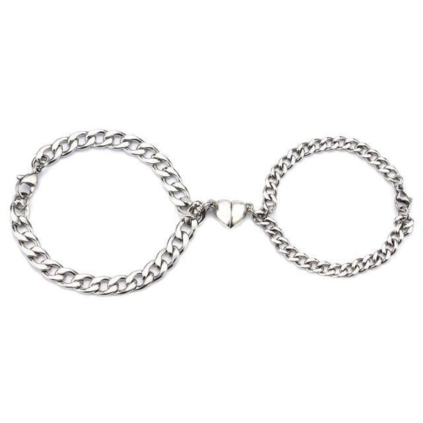 Heart Shaped Magnetic Stainless Steel Couple Bracelets Heart Charm Fashion Chain Bracelets Couples Matching Bracelets Promise Bracelet Stainless Steel Link Chain For Women Couples Love Bracelet