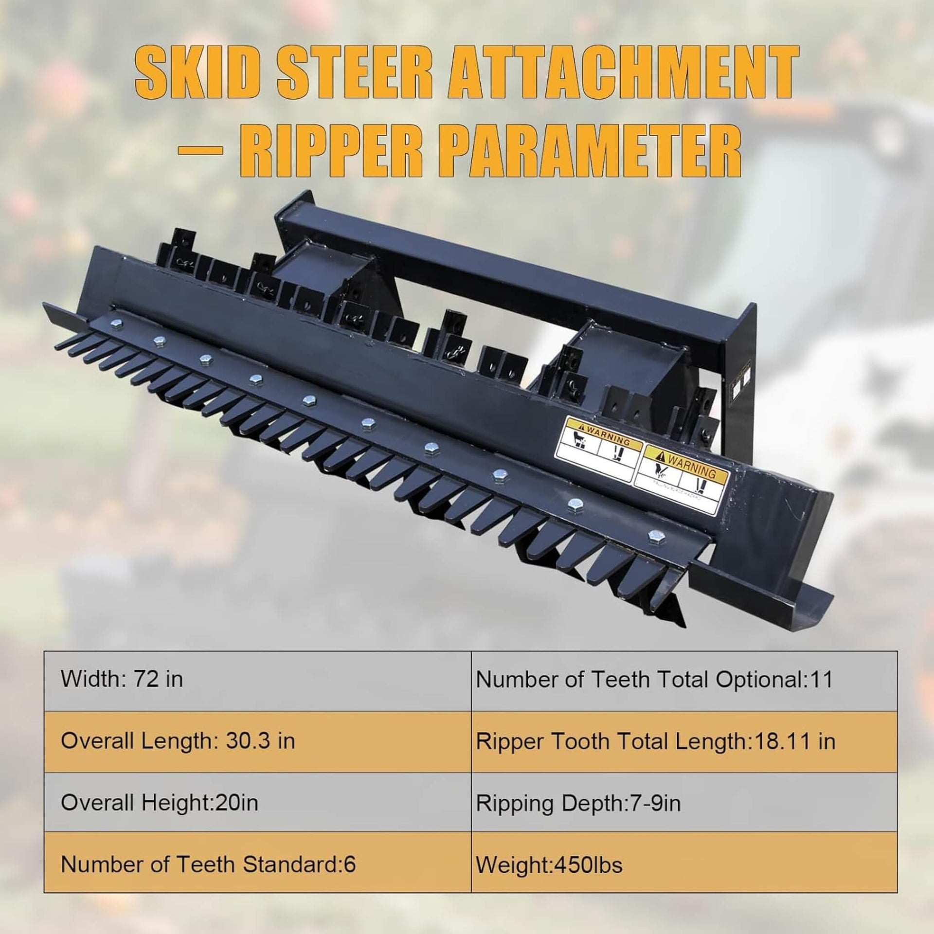 Heavy-Duty 72-Inch Leveler Ripper Scarifier Skid Steer Attachment (SAK25794)