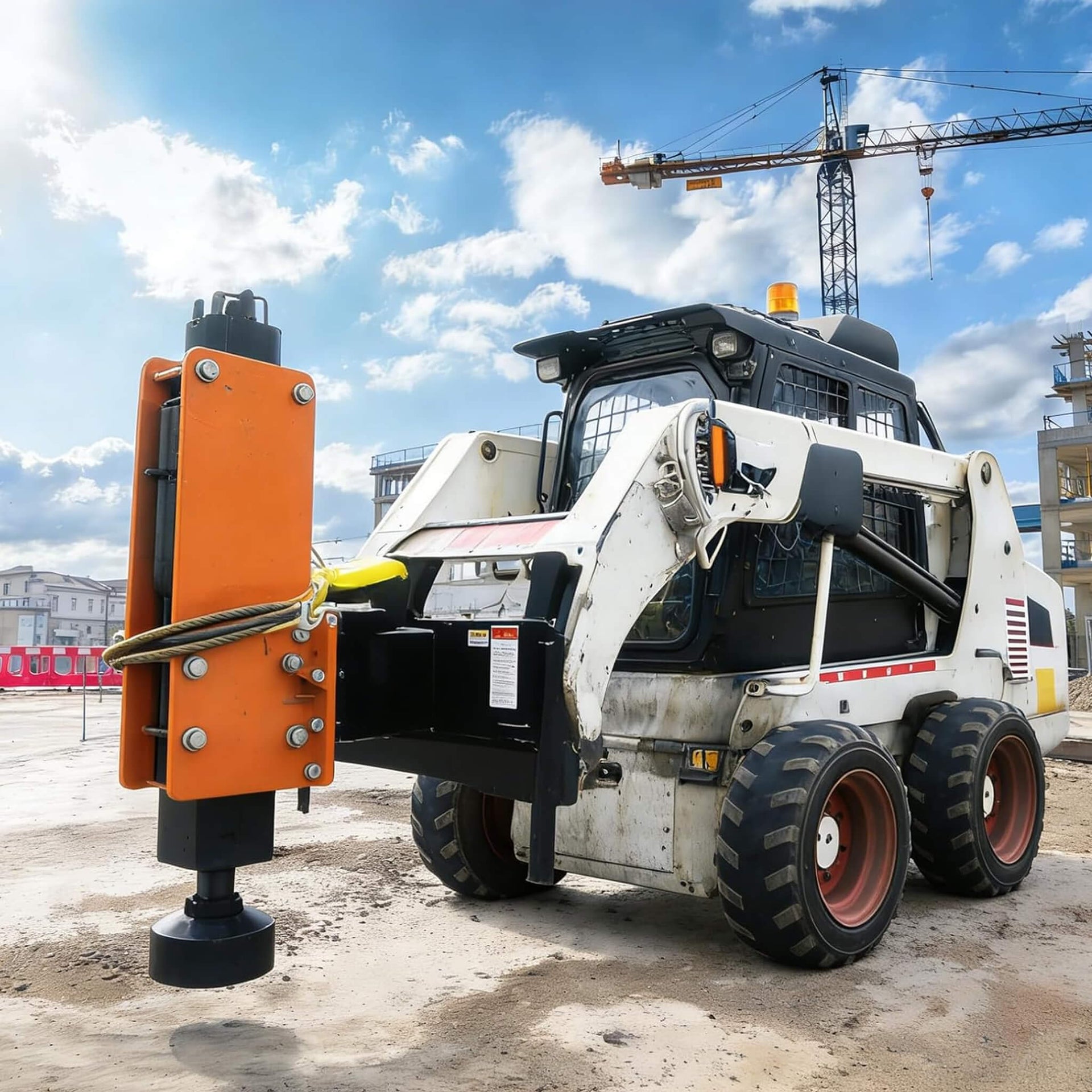 Heavy-Duty 750 FT-LB Hydraulic Skid Steer Pile Hammer Attachment (SAK59134)