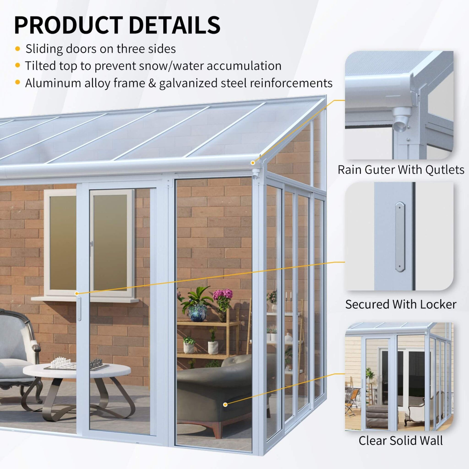 [10X14FT] Lumina Heavy-Duty All-Season Aluminum Alloy Patio Sunroom With 3 Lockable Sliding Doors (SAK62713)