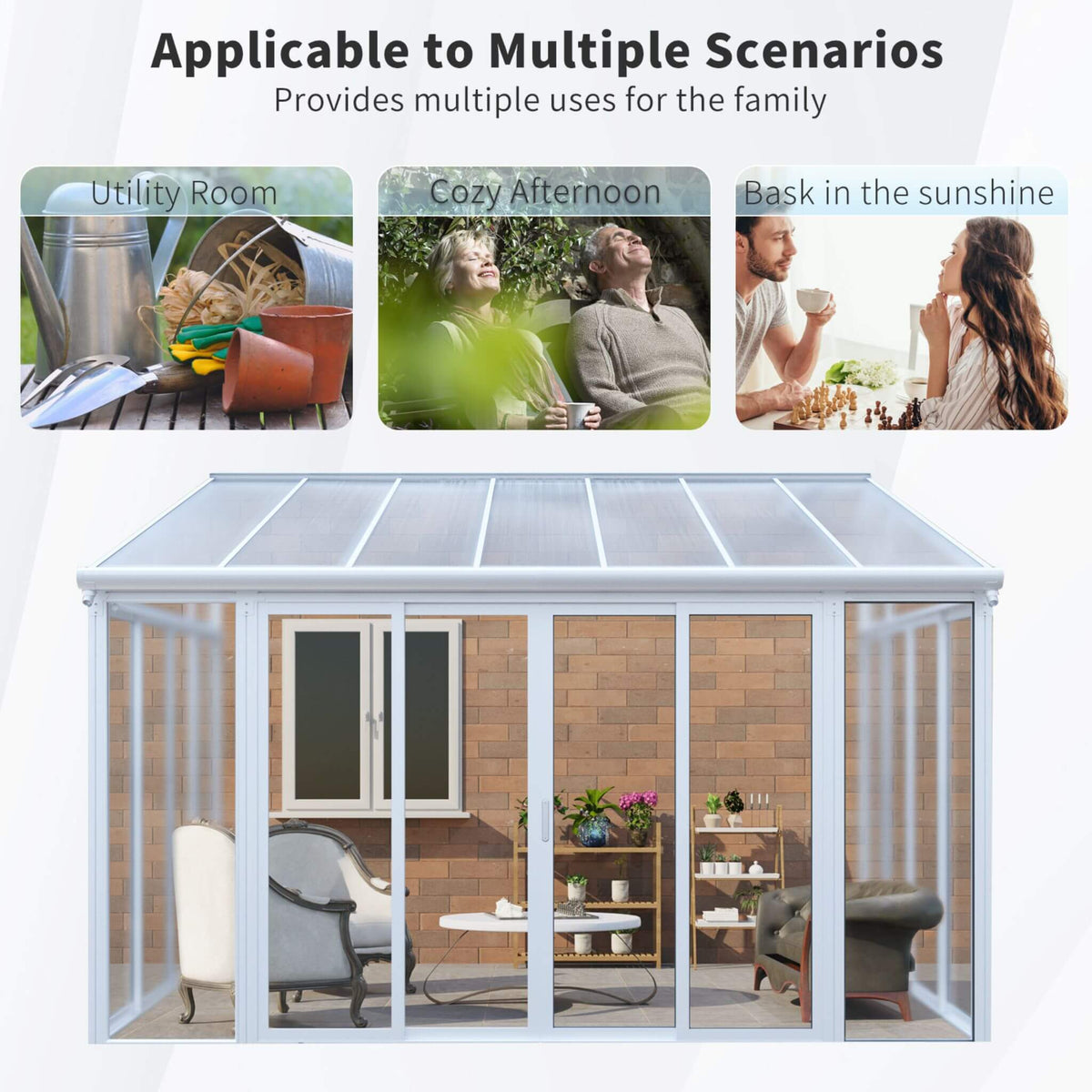 [10X14FT] Lumina Heavy-Duty All-Season Aluminum Alloy Patio Sunroom With 3 Lockable Sliding Doors (SAK62713)