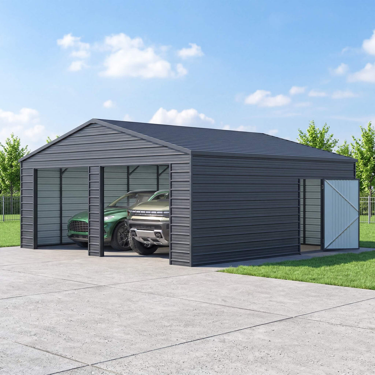 Heavy-Duty Double Garage Galvanized Steel Shed With Side Door (SAK84271)